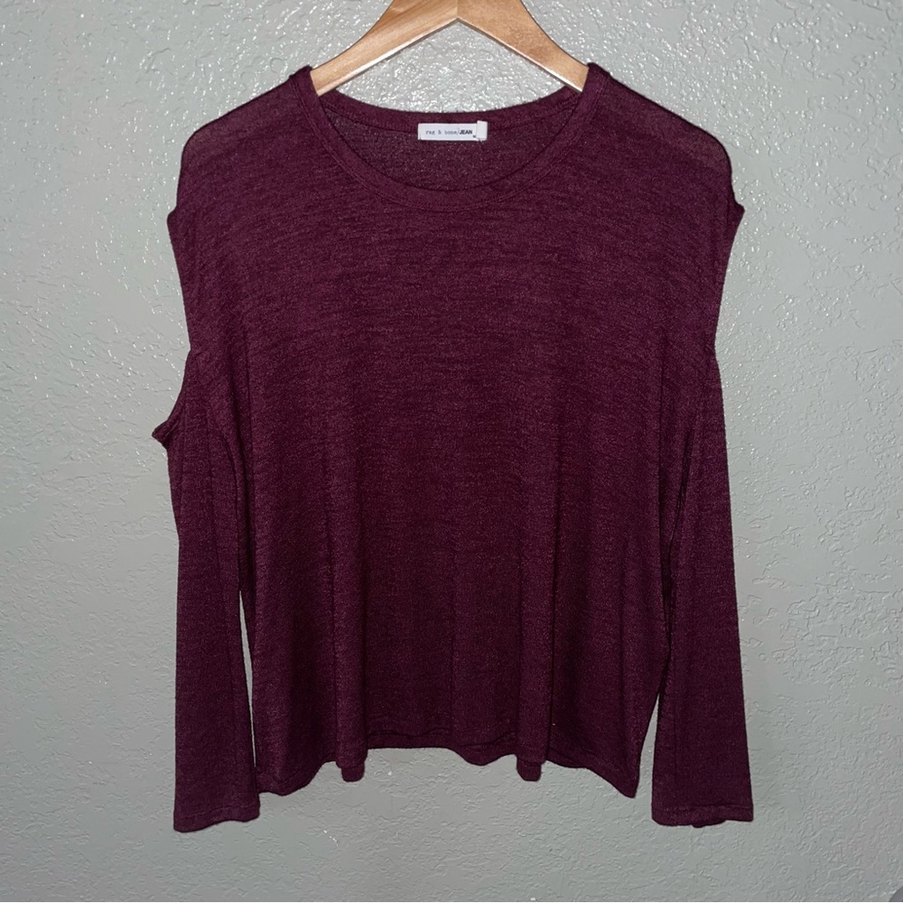 Rag & Bone Jean Purple Port Long Sleeve Slash Cutout Top Tee - Picture 5 of 10
